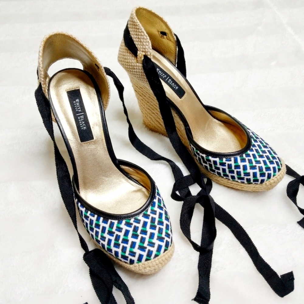 WHBM Carly Espadrille Tie Up Print Wedges